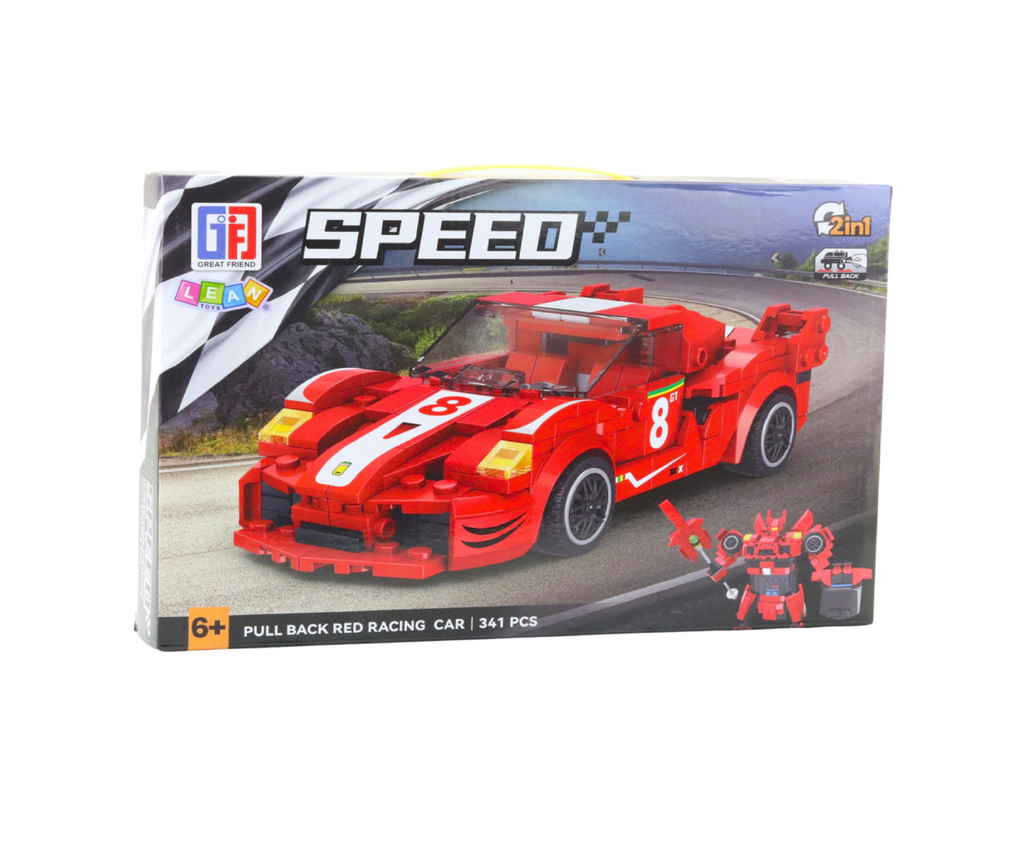 Set de constructie 2 in 1 masina de curse si robot, rosu, 19 x 9 x 5.5 cm, 341 piese, Lean 23577