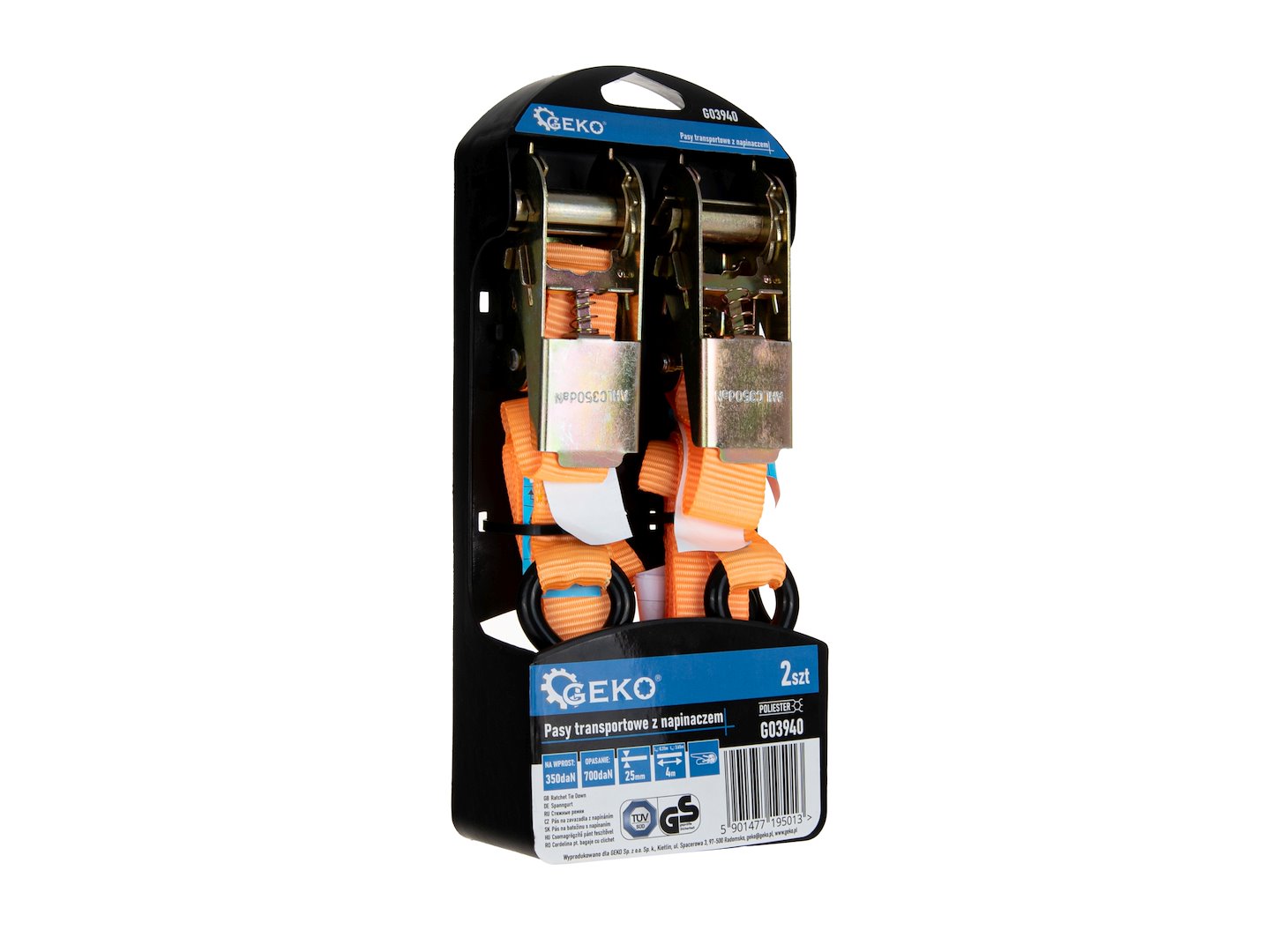 Set 2 curele de transport, 4 m x 25 mm, capacitate maxima 400 kg, Geko G03940