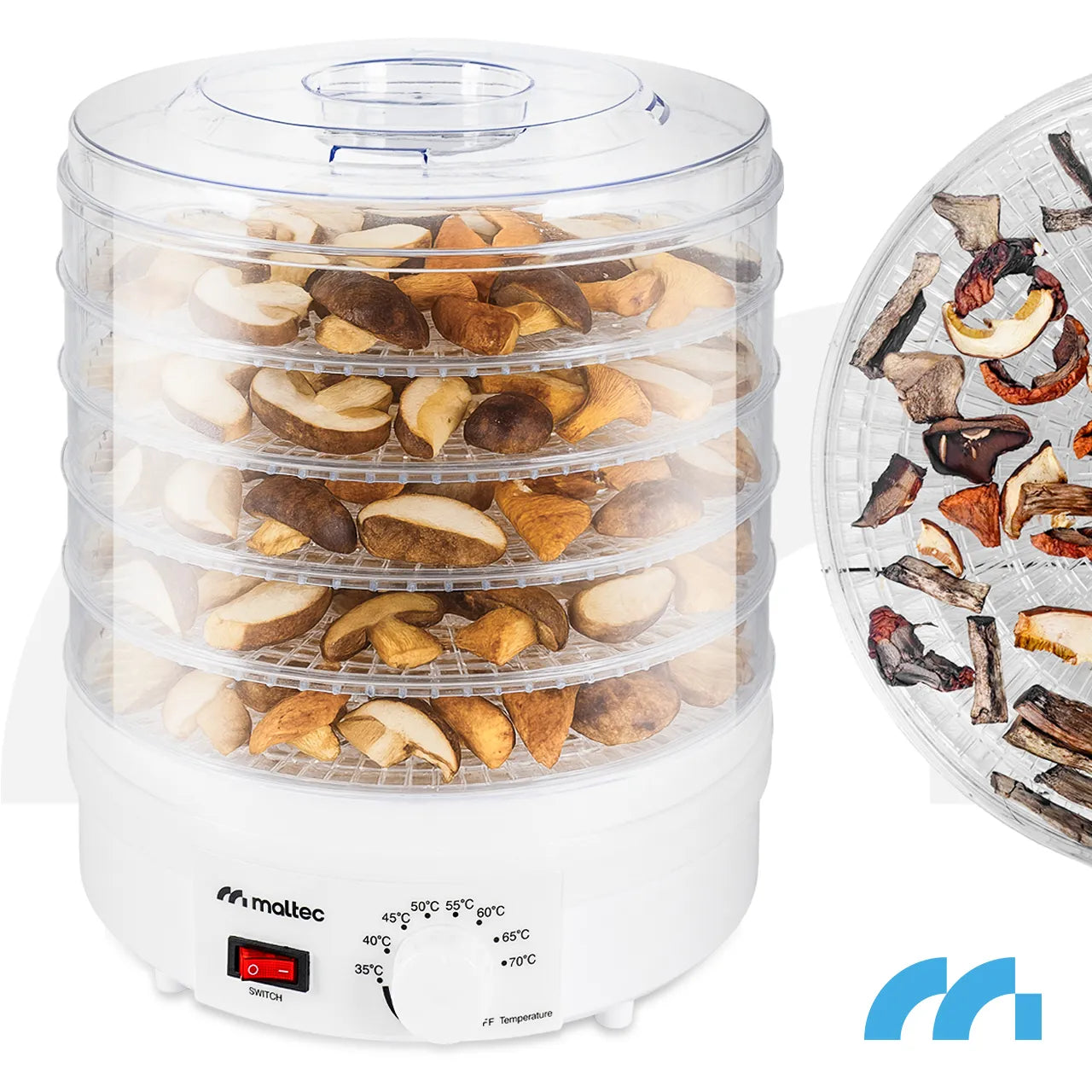 Deshidrator pentru fructe si legume, 5 nivele, 500 W, MalTec 113379