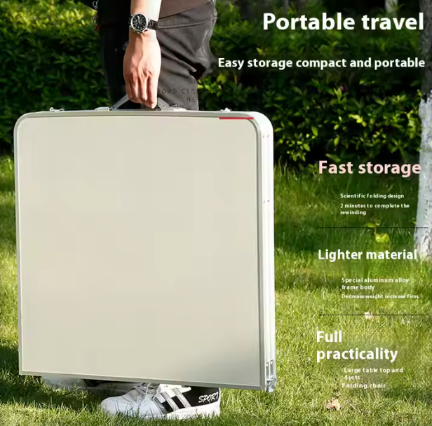 Set masa pliabila de camping cu 4 scaune, gri, 120 × 60 × 66 cm, Lean 26603