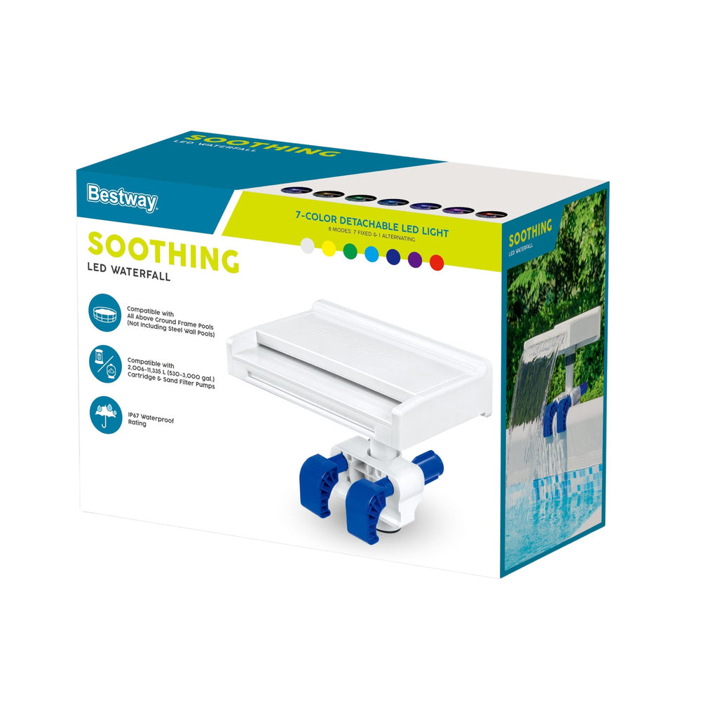Sistem cascada cu LED pentru piscina, 8 moduri de iluminare cu 7 culori pentru sisteme de filtrare cu o putere de 2006-11355 l/h, Bestway 29405
