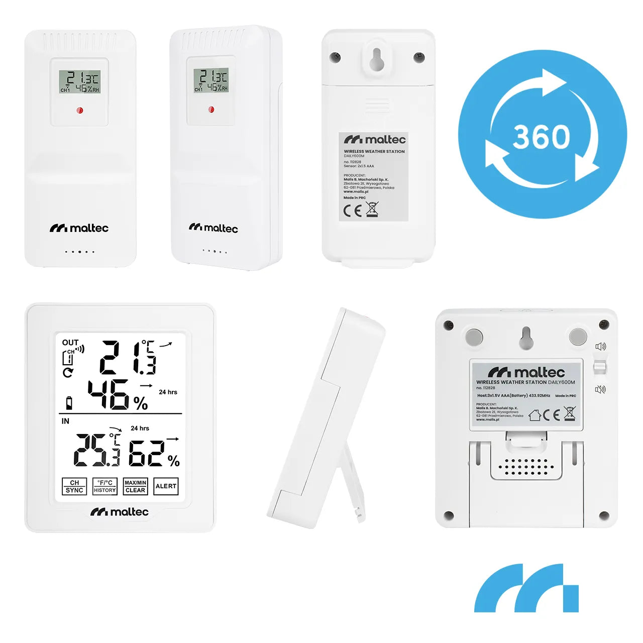 Statie meteo wireless cu termometru si hidrometru Daily600M, raza de actiune a senzorului 100 m, MalTec 112828