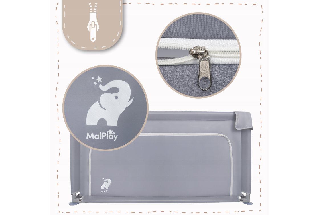 Tarc de joaca pentru copii cu buzunar din plasa Kivo, 120 x 120 cm, gri, MalPlay 113160