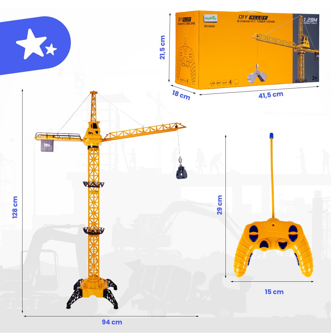 Macara gicantica cu telecomanda RC USB, 128 cm, MalPlay 113722
