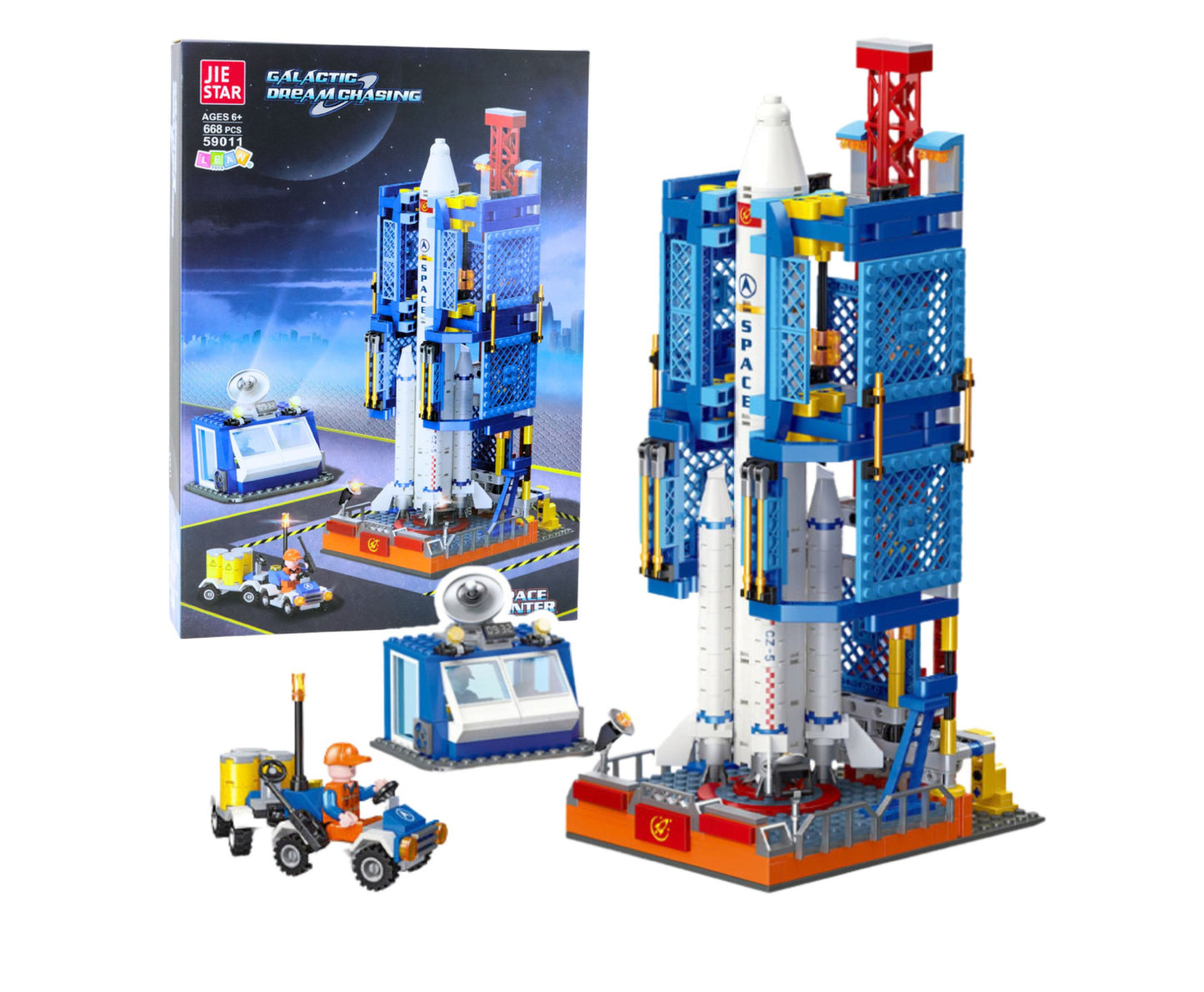 Set de constructie Statie spatiala cu racheta, 32 x 8 cm, multicolor, 668 piese, Lean 28151