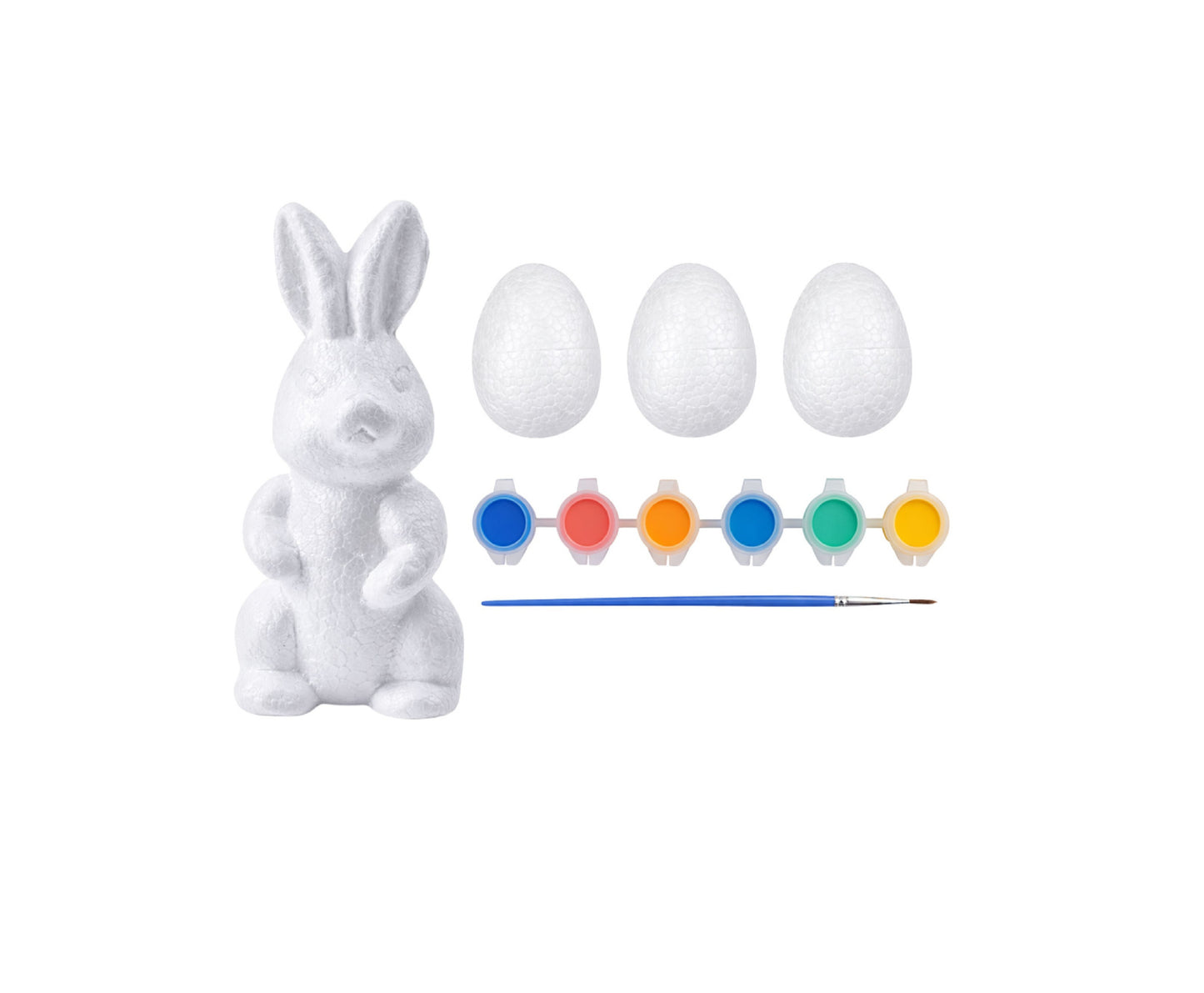 Set de vopsit pentru copii, 3 oua din polistiren, figurina de iepure, 6 culori, Lean 21365