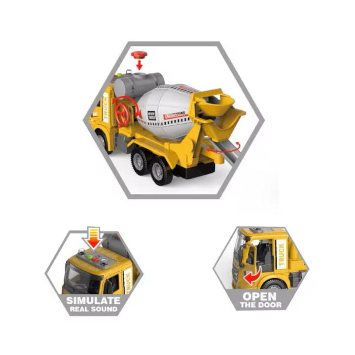 Masinuta utilitara betoniera pentru copii, lumini, sunete si cuva rotativa, 33.5 x 9.5 x 14 cm, MalPlay 113598