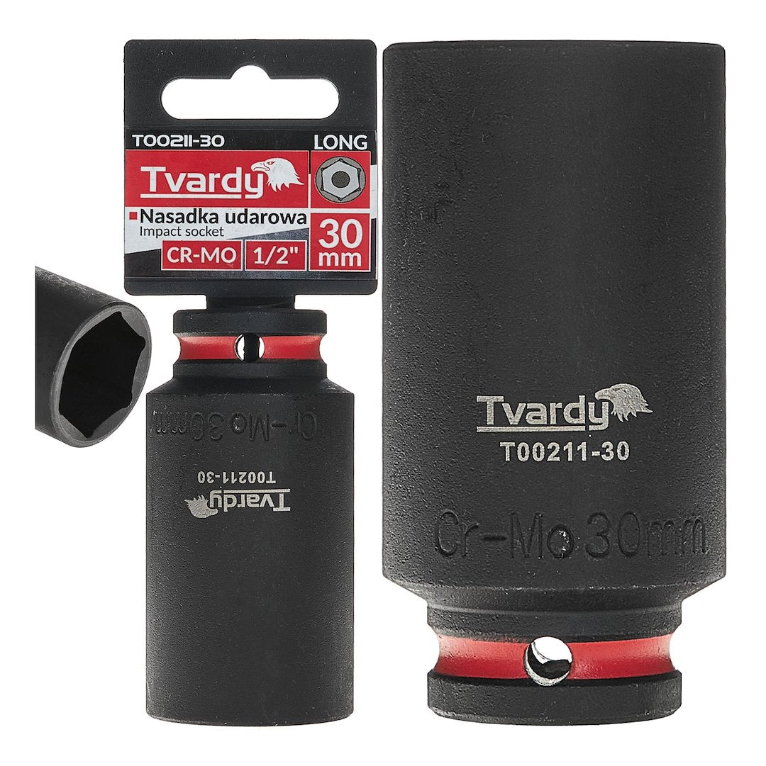 Cheie tubulara de impact lunga in 6 puncte 1 / 2", 30 mm, Cr-Mo, Tvardy T00211-30