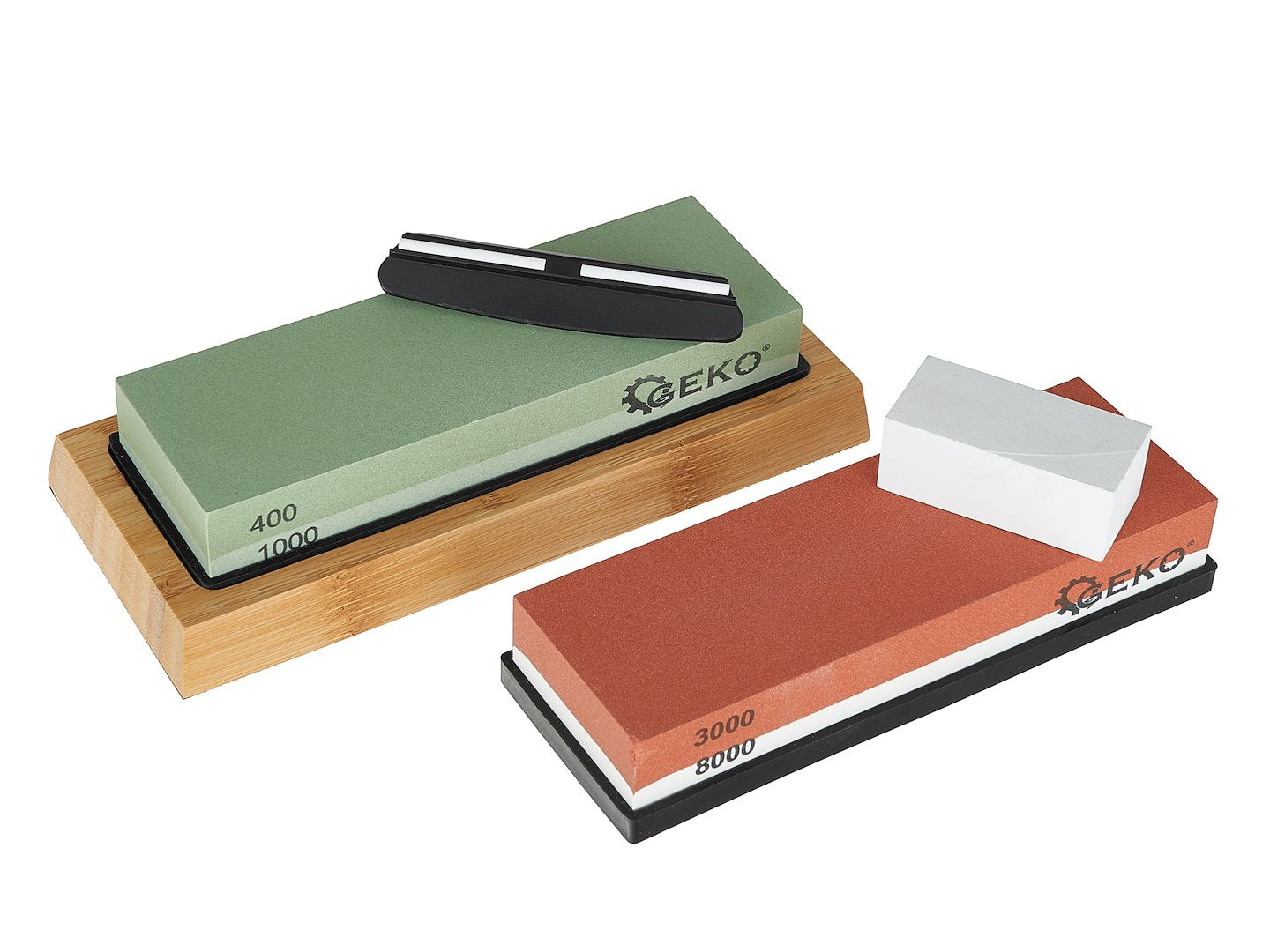 Set pietre pentru ascutit cutite cu suport, 8 bucati, Geko G81198