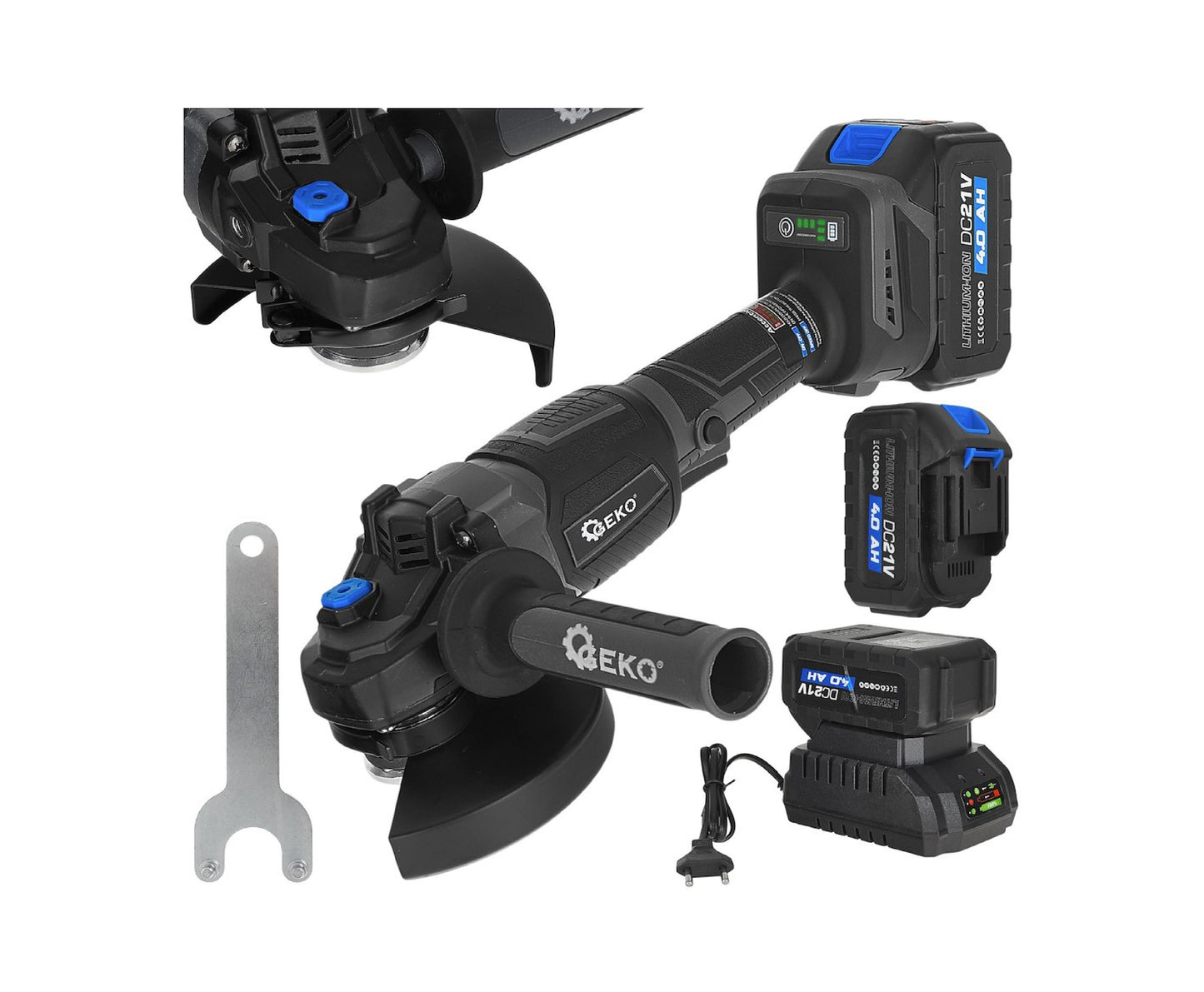 Polizor unghiular cu acumulator, 125 mm, 2x4.0 Ah 21 V, 950 W, Geko G80680