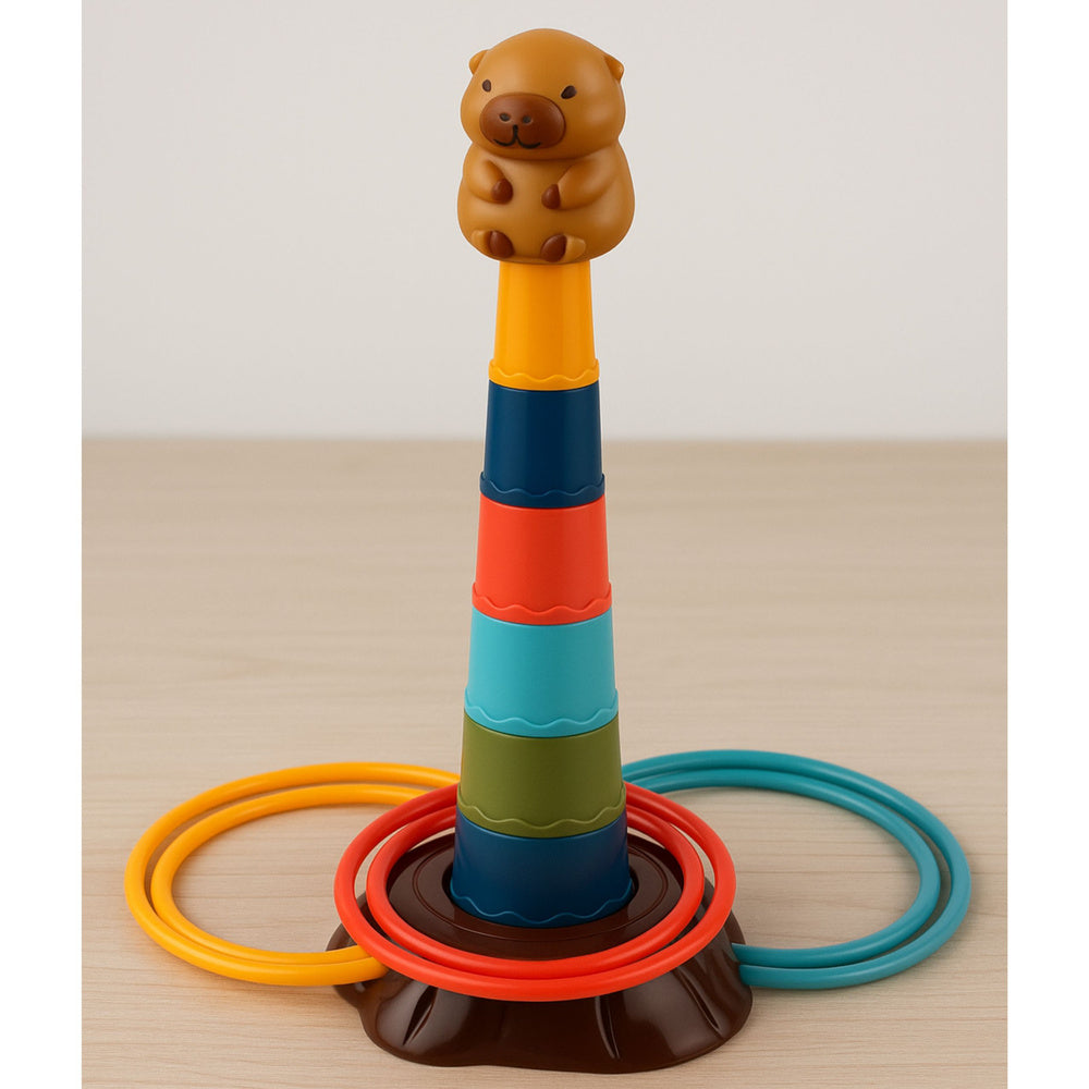 Joc interactiv de indemanare cu inele, 5 niveluri, motiv capibara, 32 x 15.5 cm, Lean 27754