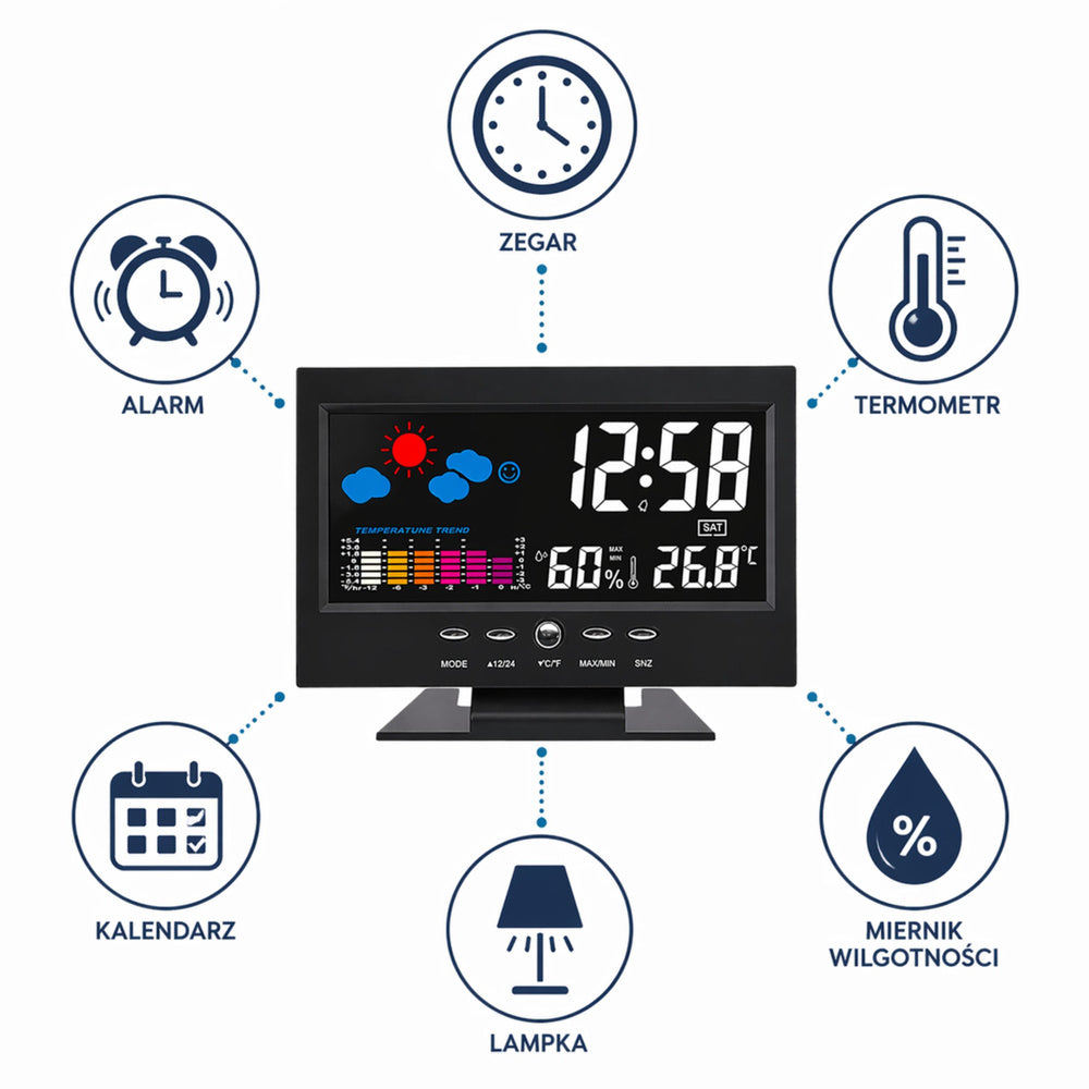 Ceas digital cu termometru de interior si higrometru, LED, Lean 31105
