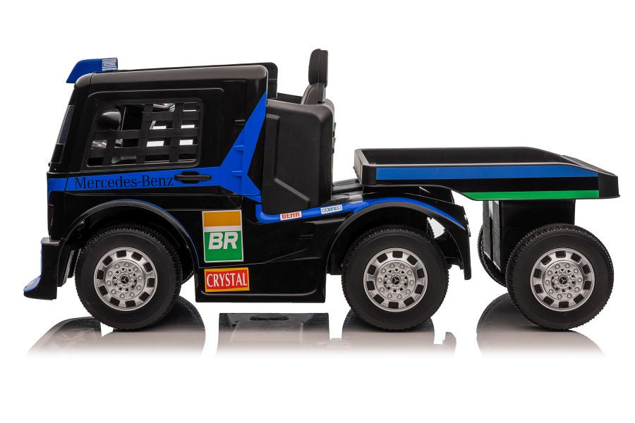 Masinuta electrica Mercedes XMX622B, 2x45 W, LED/LCD/MP4/MP3/USB, Plastic/Piele, 109x72x67 cm, negru / albastru, Lean 4244