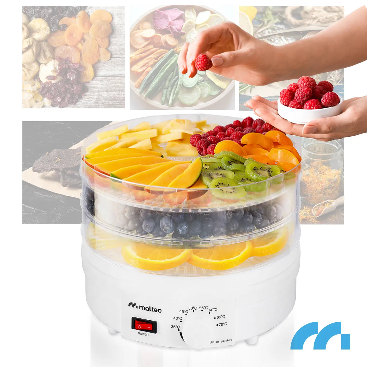 Deshidrator pentru fructe si legume, 5 nivele, 500 W, MalTec 113379