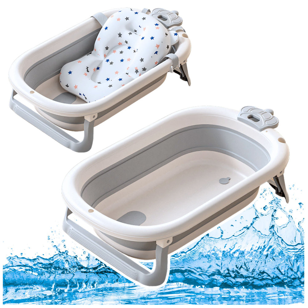 Cadita de baie pentru bebelusi cu termometru si saltea, 71 x 45 x 21,5 cm, gri, Lean 26759