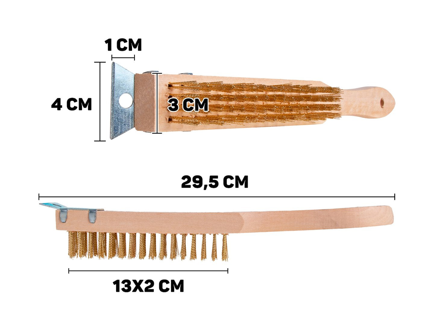 Perie pentru indepartarea ruginii, maner din lemn, 4 randuri de peri de sarma si racleta, Geko G00737