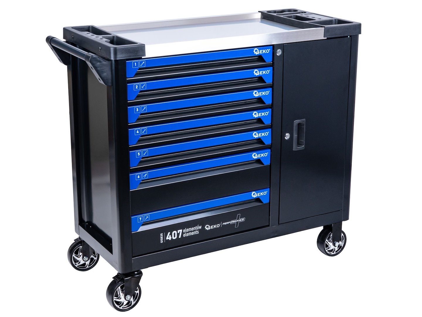 Dulap cu scule pentru atelier, 7 sertare, 407 bucati, Geko G10835