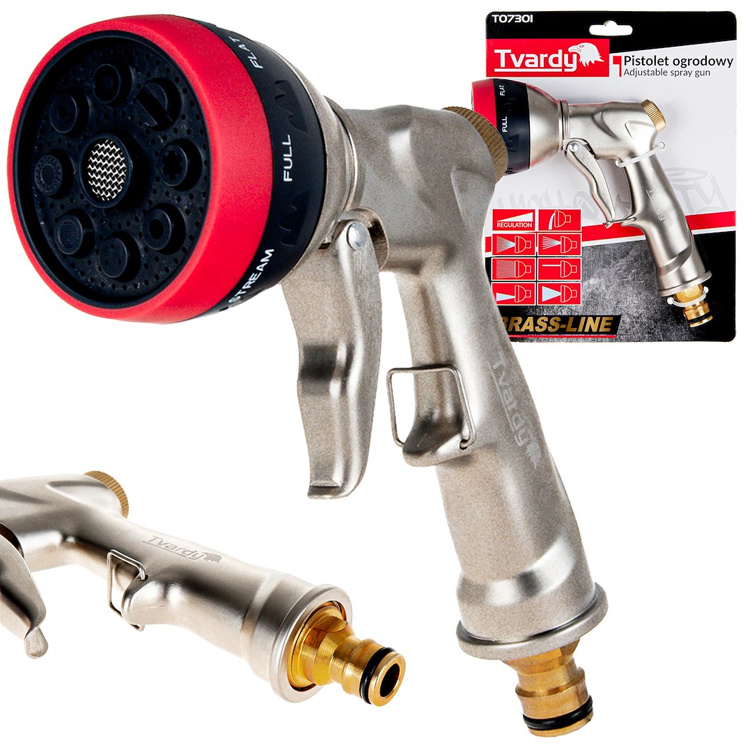 Pistol de pulverizare reglabil cu 8 functii Brass-Line, Tvardy T07301