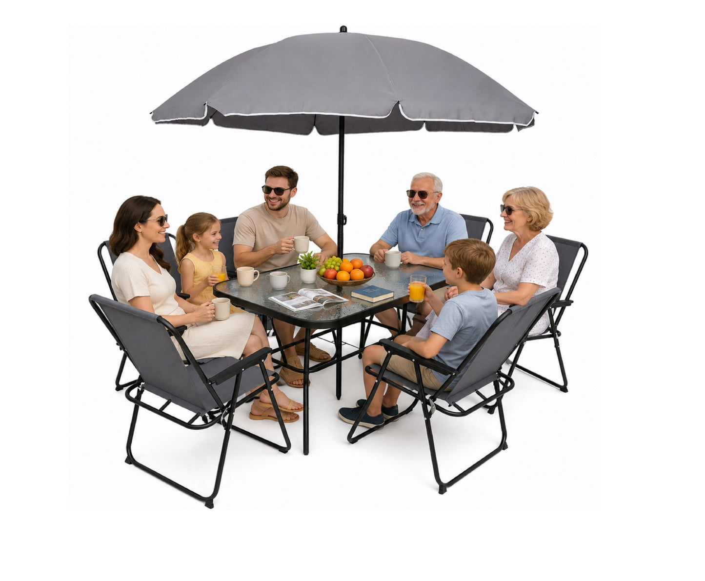 Set mobilier de gradina cu masa, 6 scaune si umbrela, Lean 29485