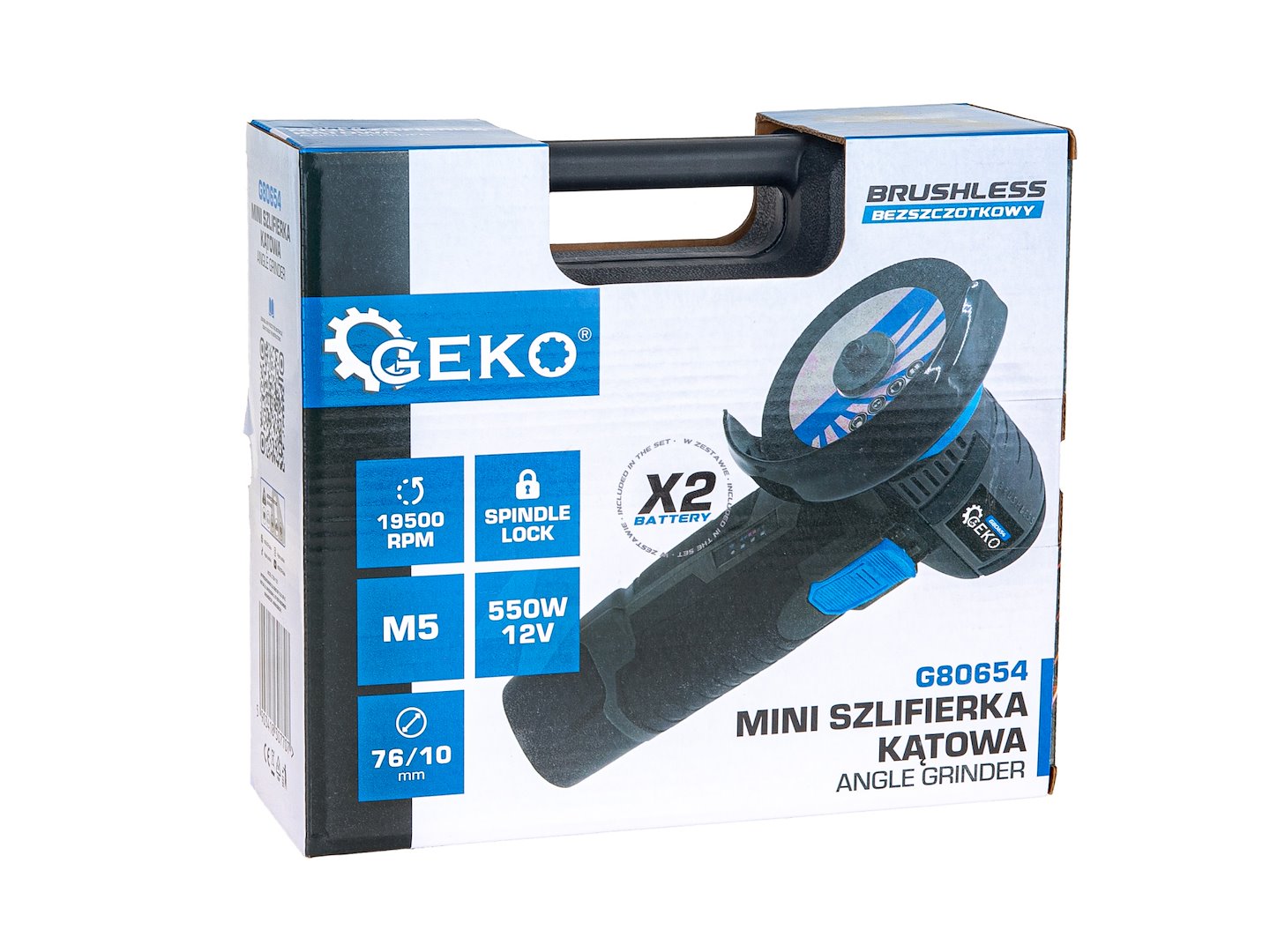 Mini polizor unghiular cu acumulator, 76 mm, 2 x 2 Ah, 12 V, Geko G80654