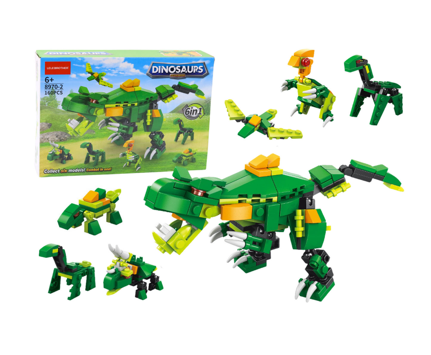 Set de constructie cu dinozauri, 21 x 15 x 15 cm, 160 piese, Lean 20963