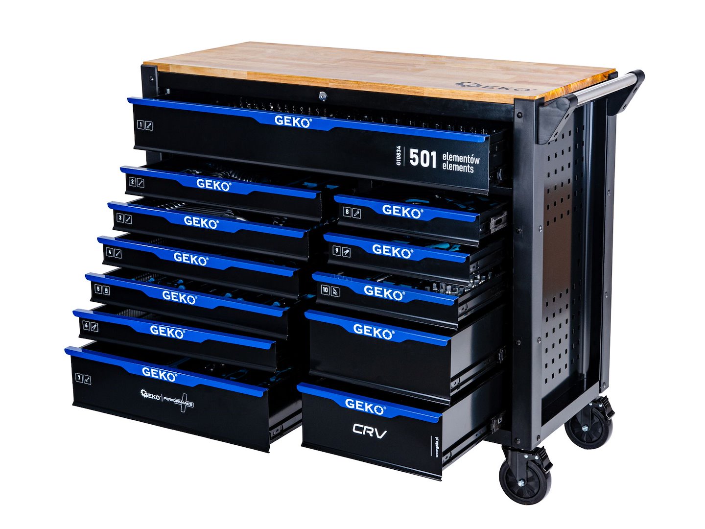 Dulap de scule pentru atelier, 12 sertare, 501 bucati, Geko G10834