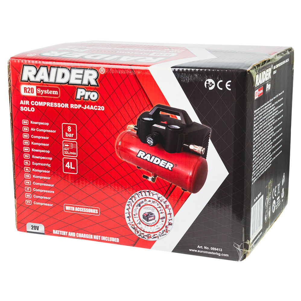 Compresor de aer RDP-J4AC20 Solo (fara acumulator si incarcator), 4 l, 32 l / min, 8 bar, Raider 089413
