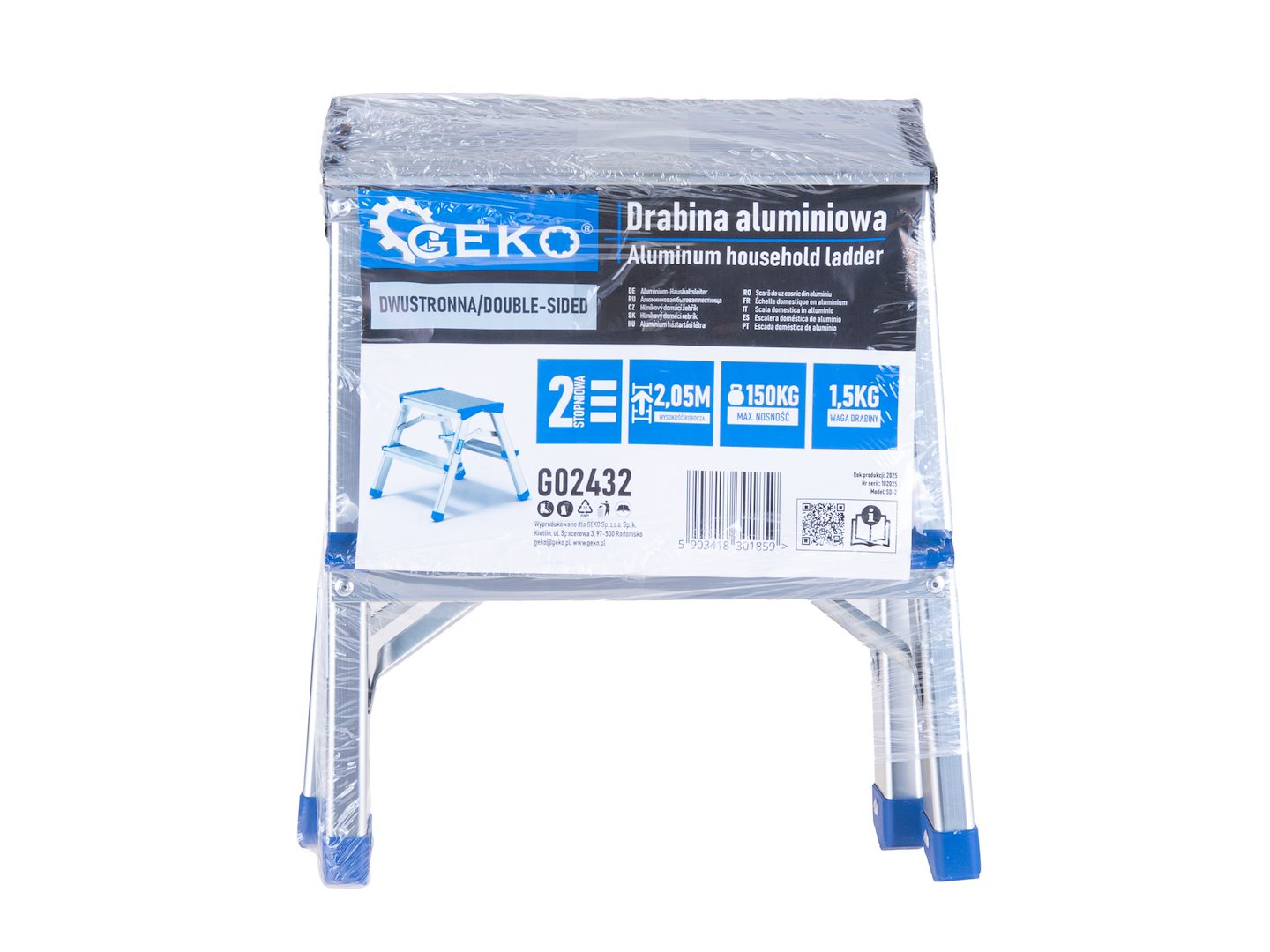 Scara dubla din aluminiu cu 2 trepte, capacitate maxima 150 kg, Geko G02432