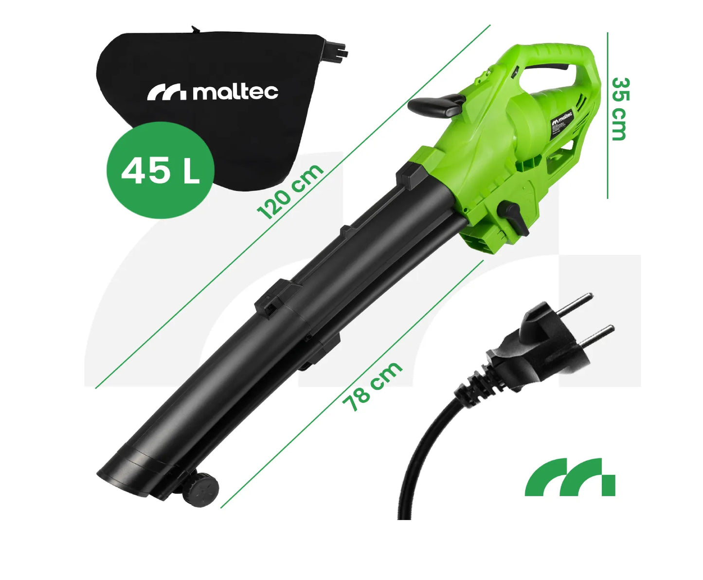 Suflanta de frunze electrica, functie de aspirator si tocator MasterBlow3500, 3500 W, MalTec 113560