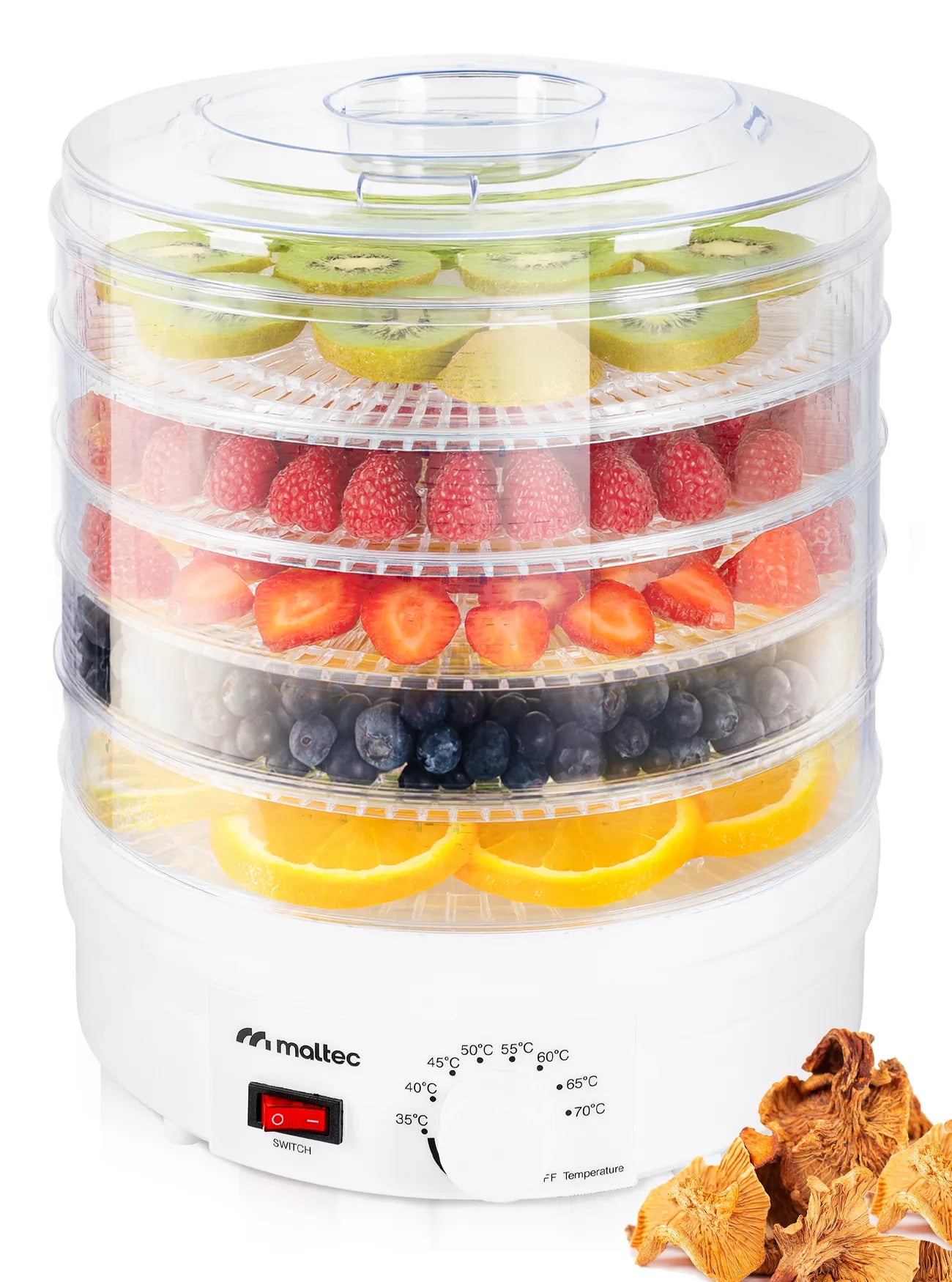 Deshidrator pentru fructe si legume, 5 nivele, 500 W, MalTec 113379