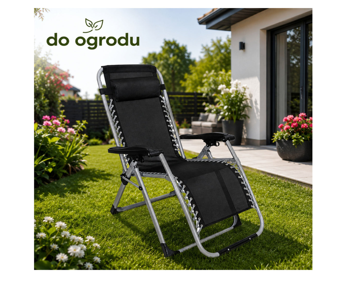 Sezlong de gradina cu tetiera, negru, 177 cm, Lean 29245