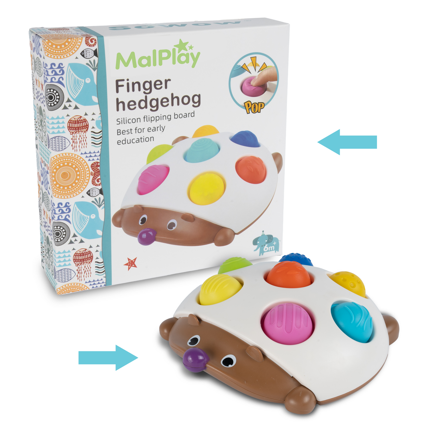 Jucarie senzoriala Pop-It arici, 16cm x 15.5cm x 4cm, MalPlay 111573