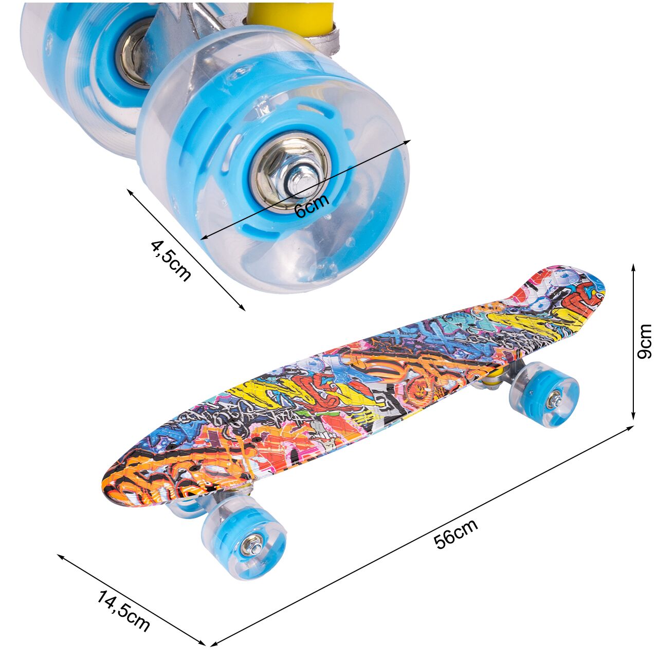 Skateboard Graffiti cu roti luminoase LED RGB, 56x14,5cm, MalPlay 112333