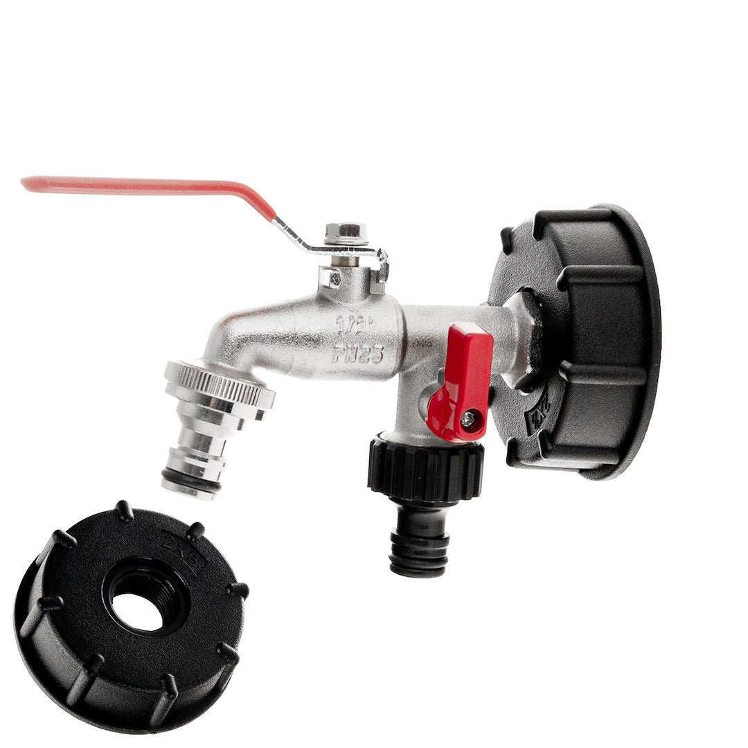 Set adaptor IBC S60 x 6 cu robinet 1 / 2", 2 filete exterioare 3 / 4", 2 racorduri pentru furtun, Geko G70191