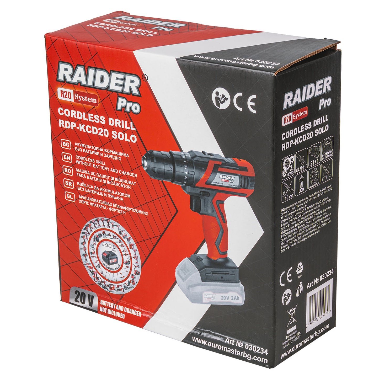 Masina de gaurit RDP-KCD20 Solo (fara acumulator si incarcator), 2 viteze, 10 mm, 44 Nm, Raider 030234