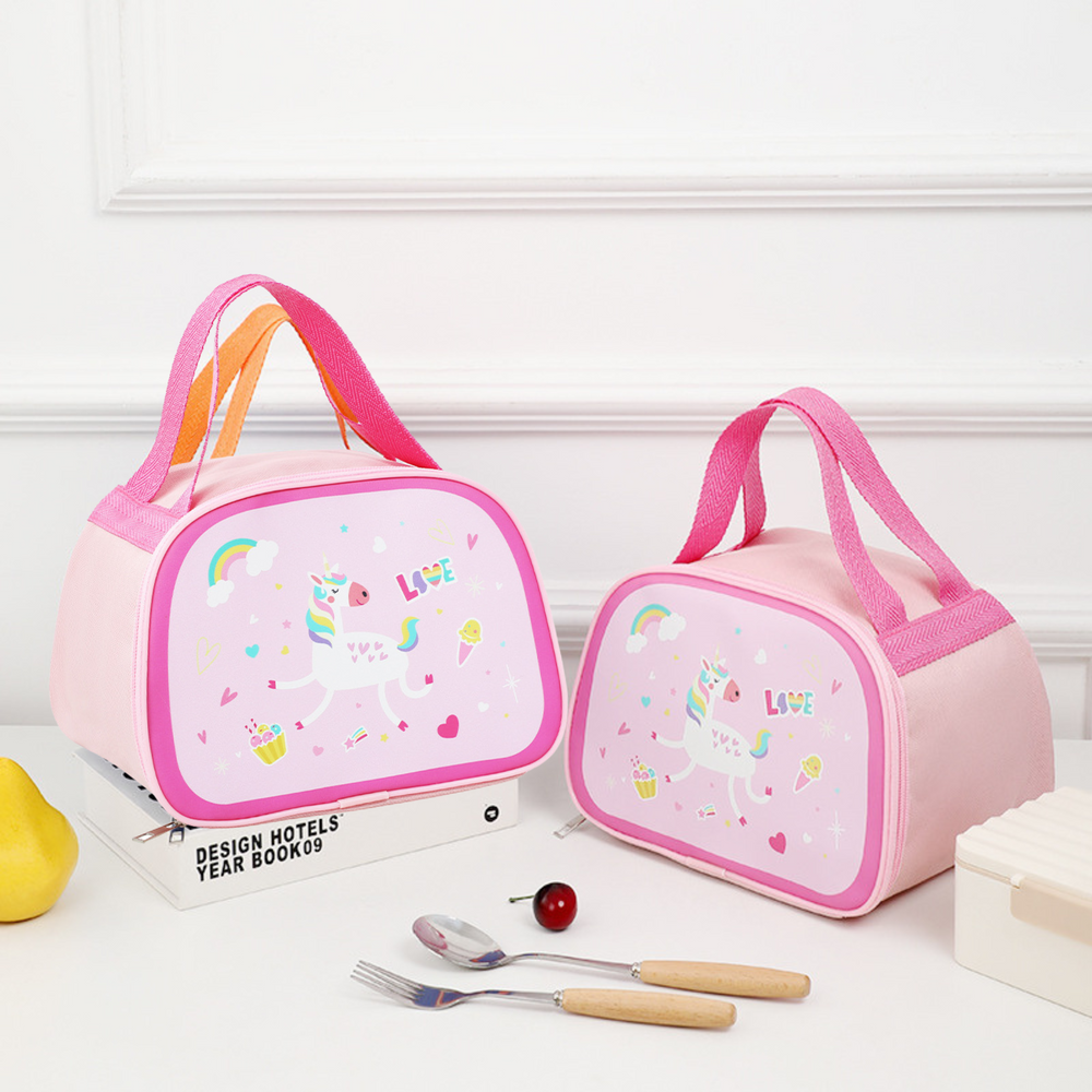 Geanta termica roz cu unicorn, 23 x 17 x 17 cm, roz, Lean 21583