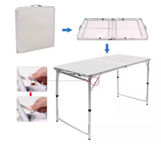 Set masa pliabila de camping cu 4 scaune, gri, 120 × 60 × 66 cm, Lean 26603