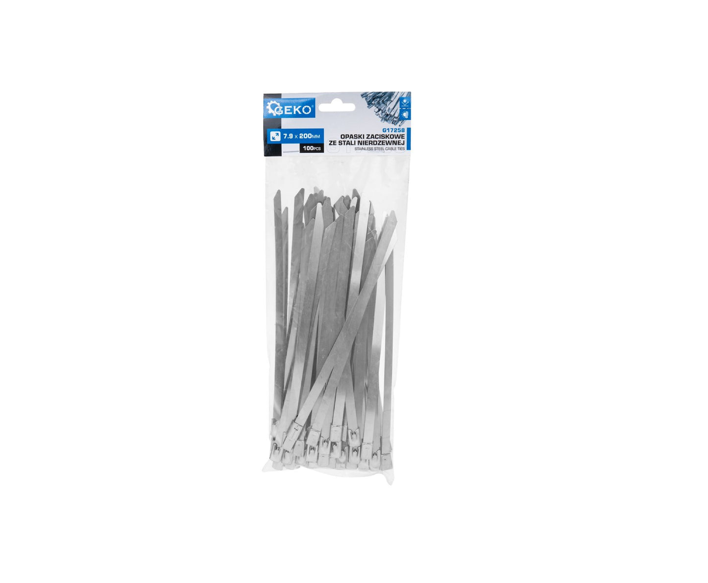 Set cleme din inox, 7,9x200mm, 100 bucati, Geko G17258