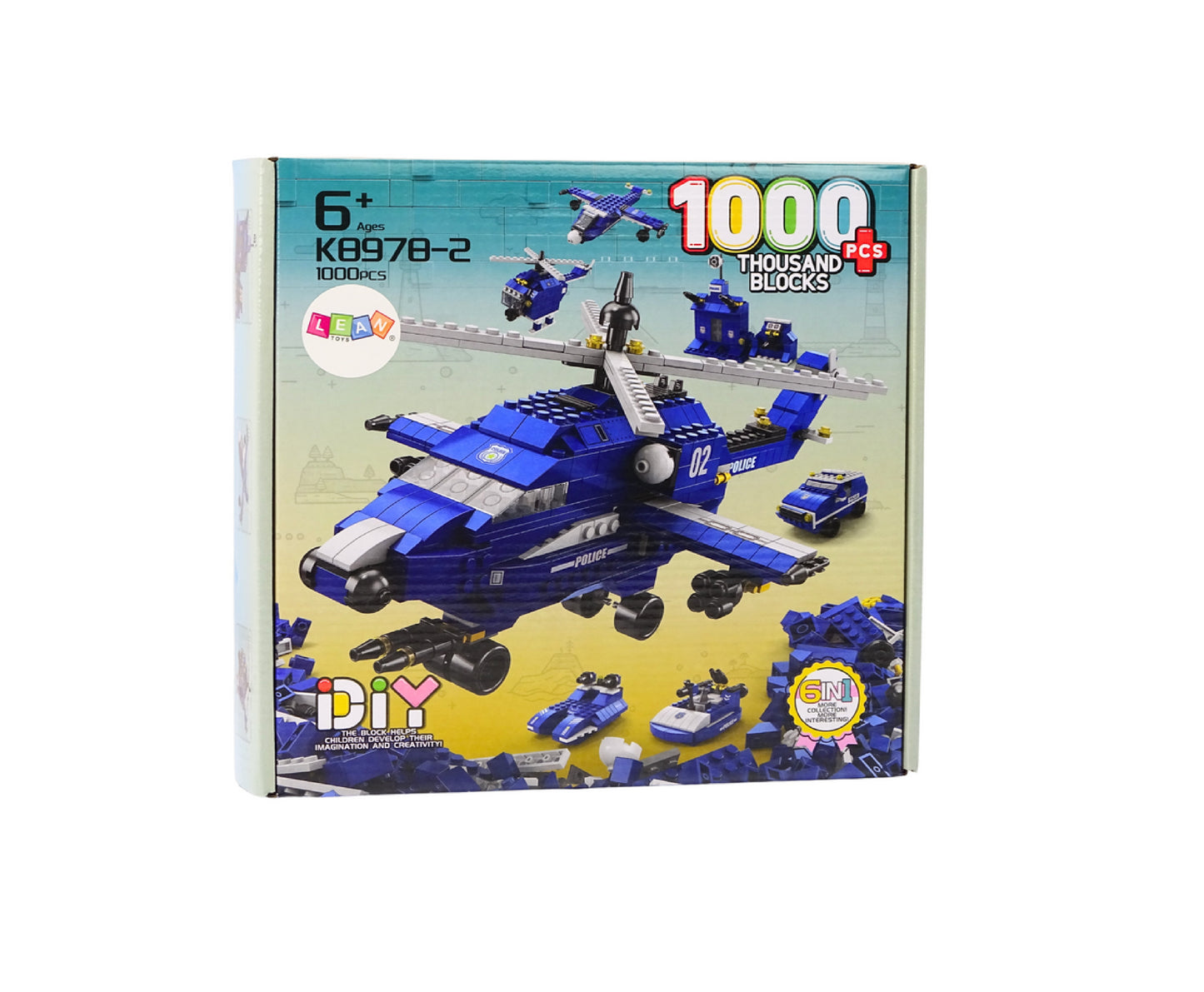 Set de constructie Elicopter de politie 6 in 1, 28 x 28 x 6 cm, 1000 piese, Lean 18322