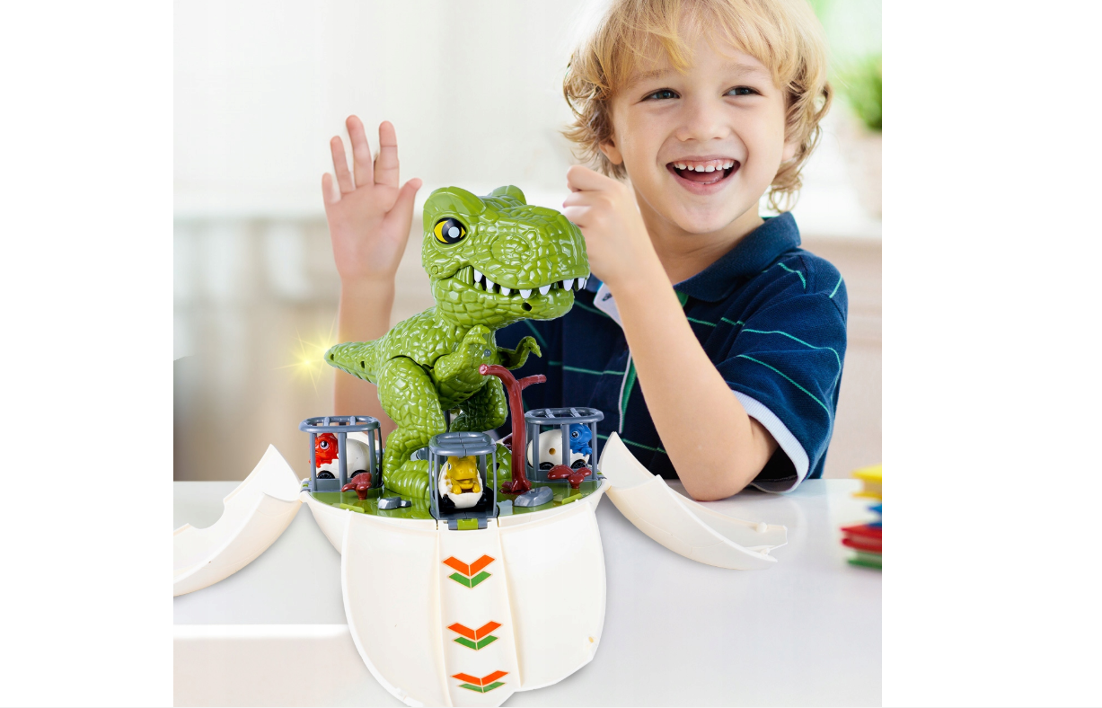 Jucarie interactiva dinozaur tip lansator cu pista 2 in 1, MalPlay 112433