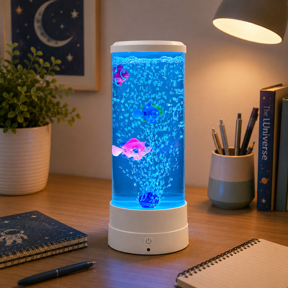 Lampa de veghe decorativa cu pestisori, lumina LED RGB, 16 culori, alb, Lean 31098