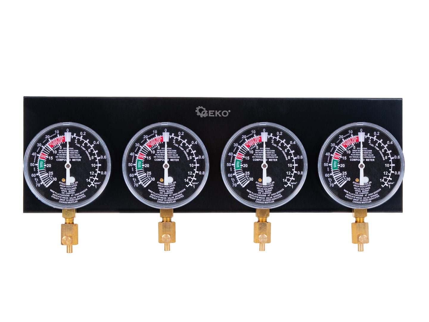 Kit tester si sincronizare carburatoare, set 4 manometre, 26 elemente, Geko G30071