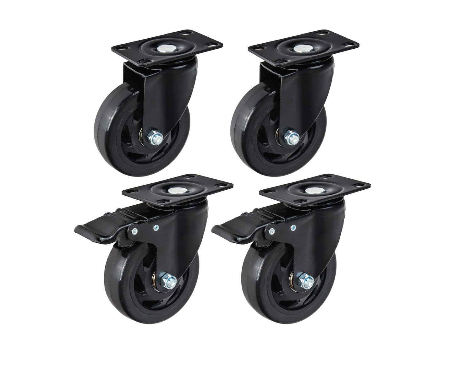 Set roti pivotante cu 2 roti frana, 100 mm, capacitate maxima 120 kg, 4 bucati, Geko G71550