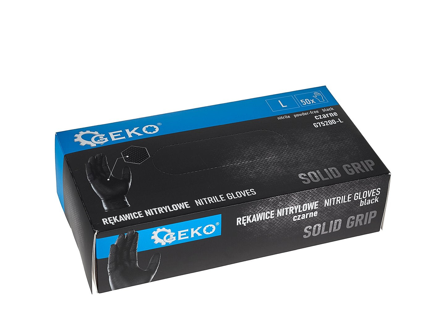 Manusi de protectie din nitril Solid Grip, marimea L, negru, 50 bucati, Geko G75200-L