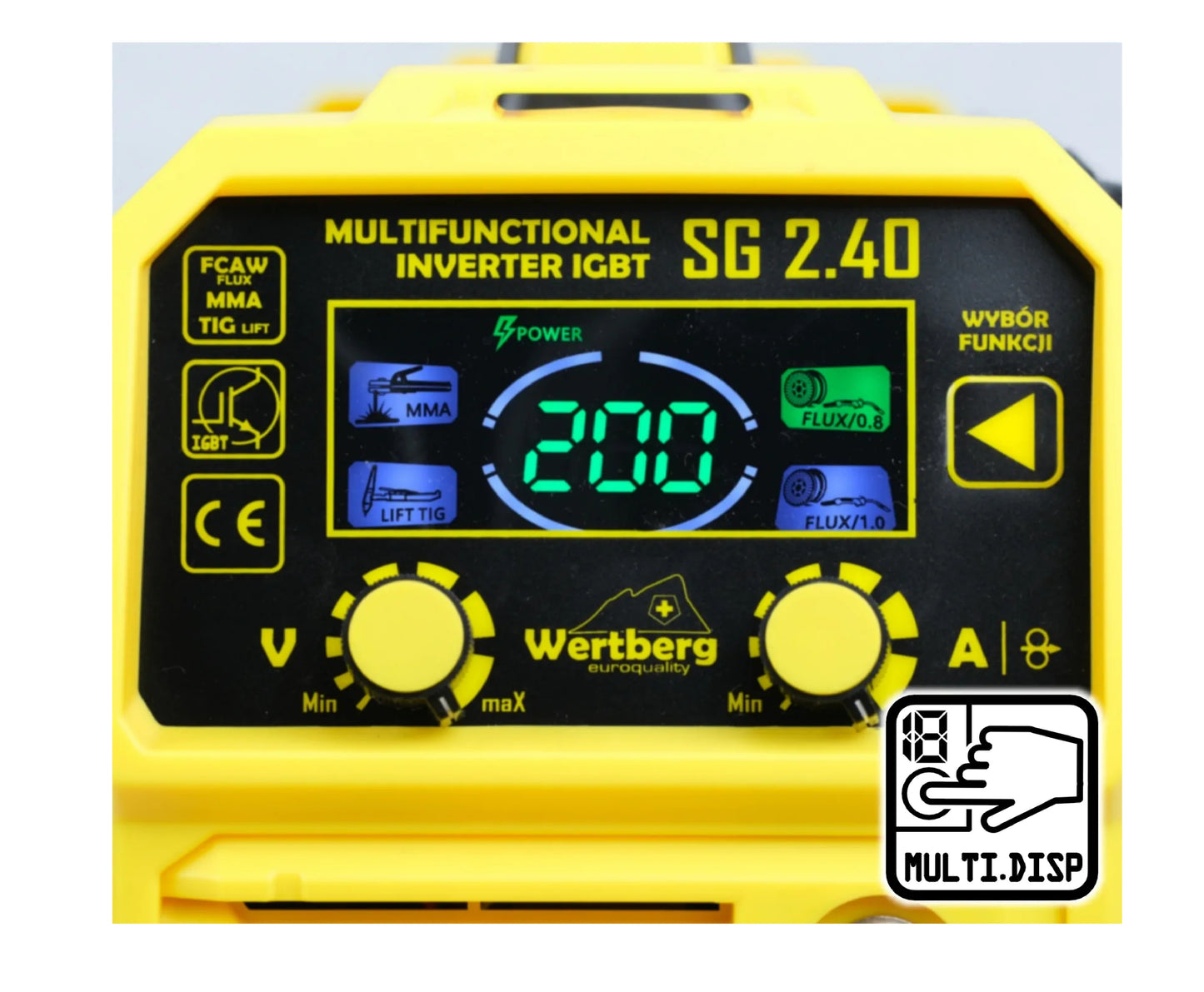 Aparat de sudura tip MIG FCAW / MMA / TIG Lift Wertberg SG 2.40 - 200A, Tehnologie IGBT, Afisaj LCD, Harder HD1484