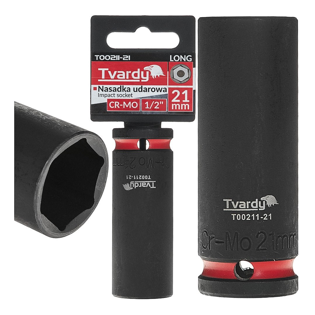 Cheie tubulara de impact lunga in 6 puncte 1 / 2", 21 mm, Cr-Mo, Tvardy T00211-21