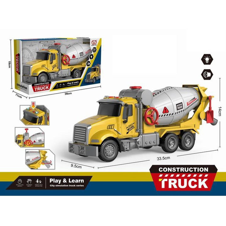 Masinuta utilitara betoniera pentru copii, lumini, sunete si cuva rotativa, 33.5 x 9.5 x 14 cm, MalPlay 113598