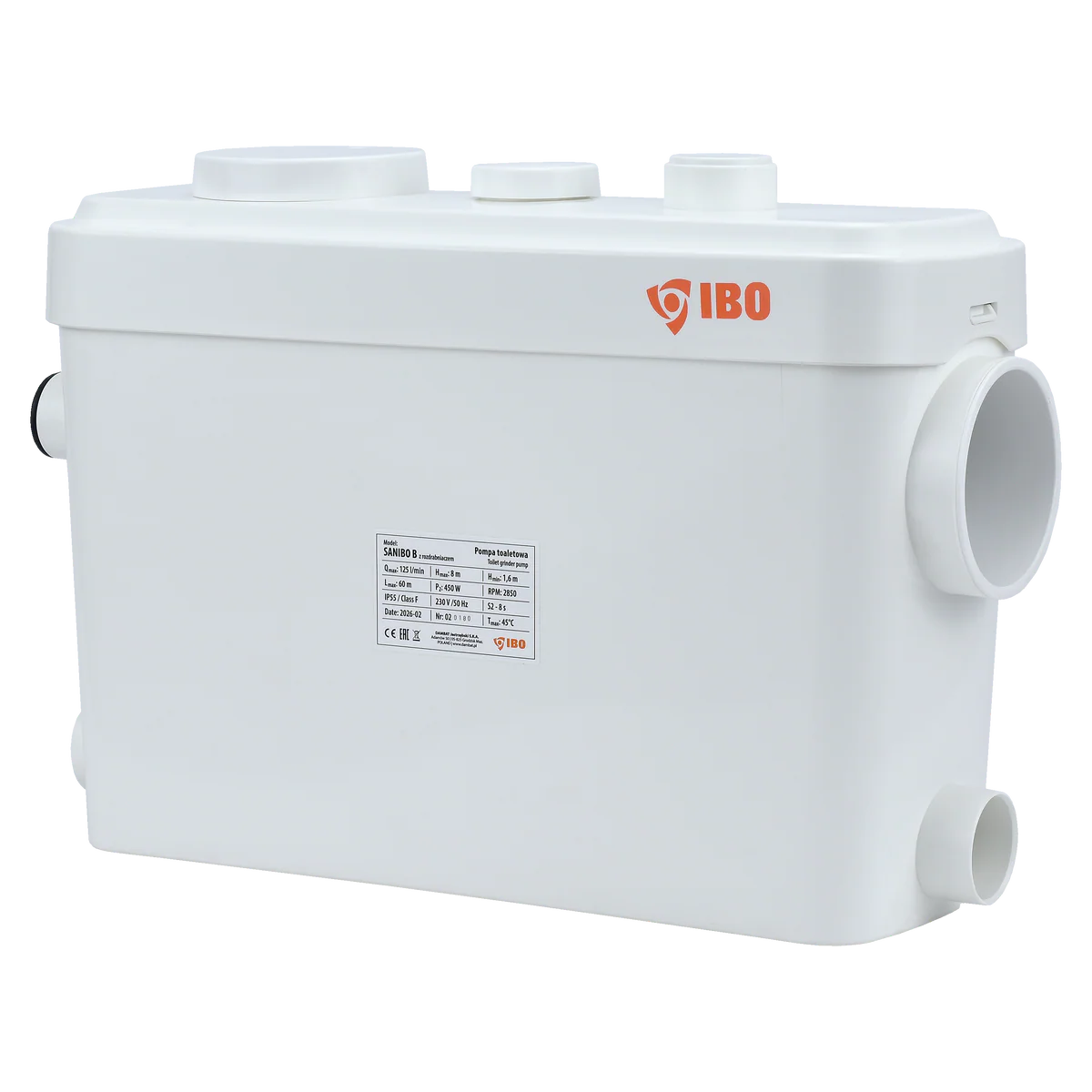 Pompa de toaleta cu tocator Sanibo B, 0.45 kW, 230 V, Ibo Dambat IB215350