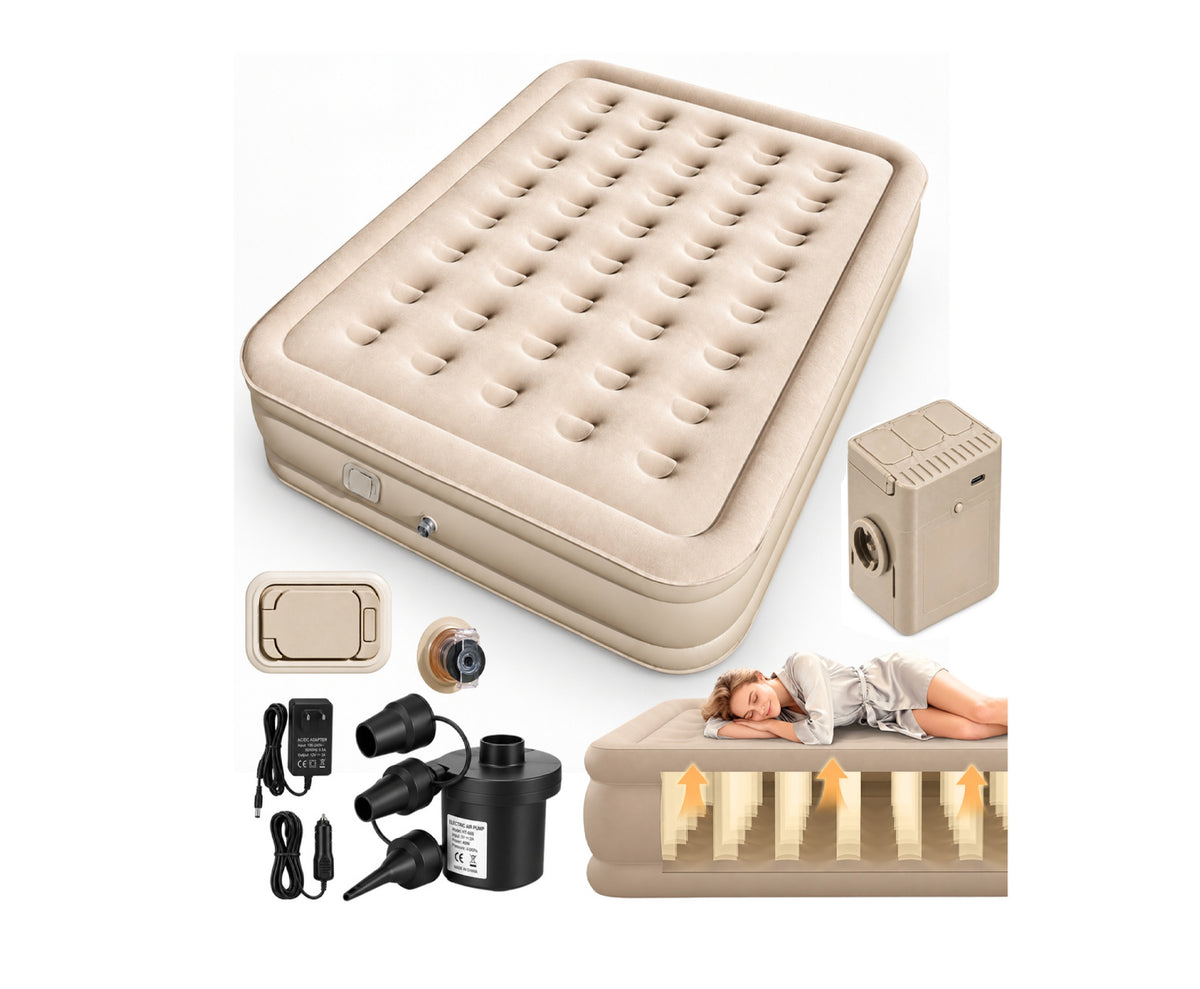 Saltea gonflabila Honeycomb 3D Air Coloumn, pompa electrica detasabila USB-C, bej, 198 x 152 cm, Lean 32006