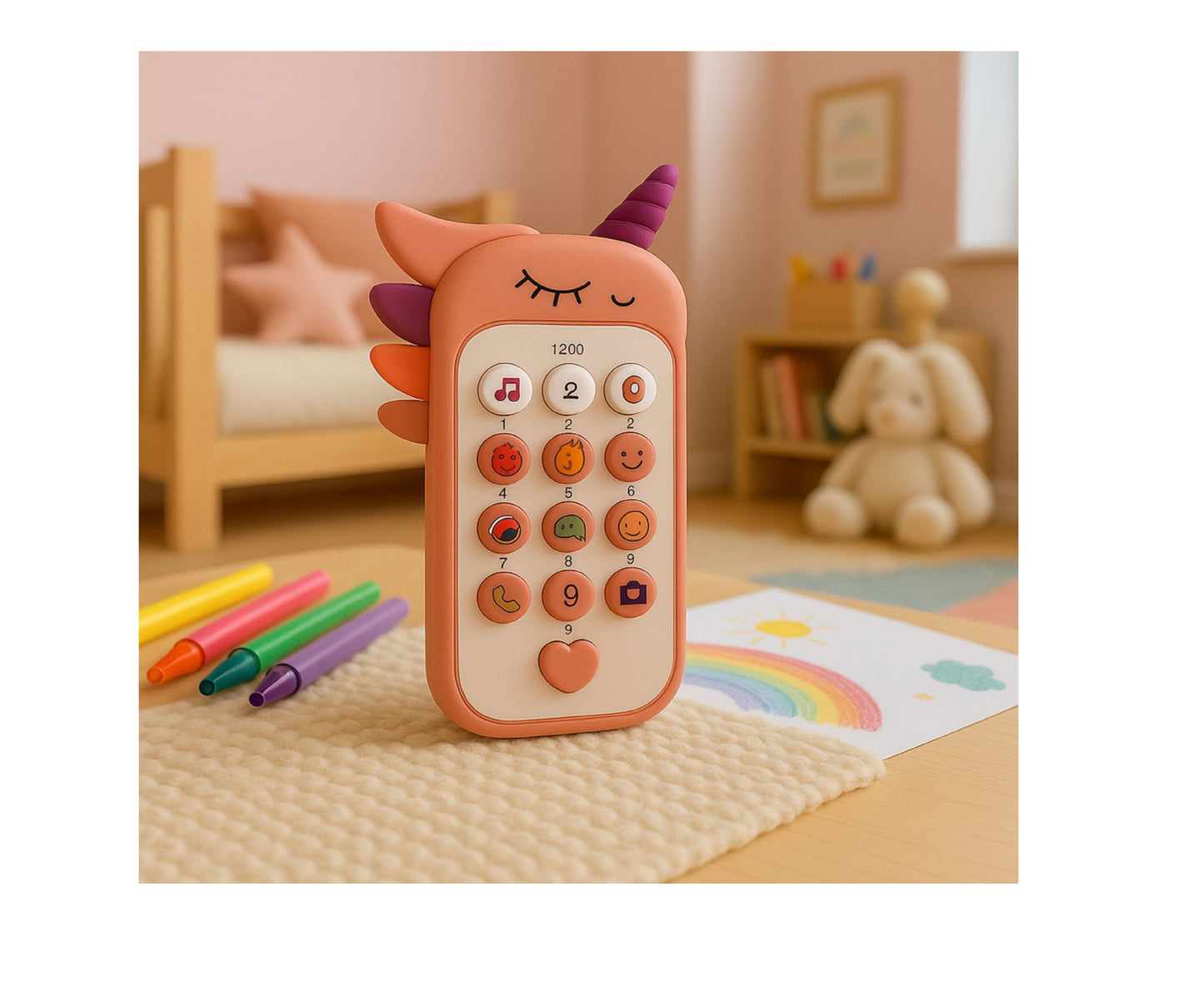 Telefon educational pentru copii cu efecte sonore si luminoase, 14 x 8 cm, roz, Lean 27684